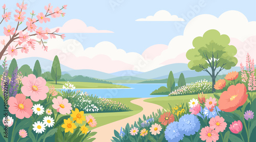 A vibrant and modern digital illustration of pink and white flowers, perfect for a soft, optimistic spring-themed design.