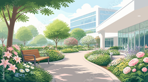 A modern flat-style illustration of pink lilies and lush green leaves, perfect for elegant branding or nature-themed web design.