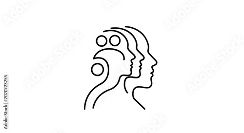 Abstract Line Art of Human Profiles and Cognitive Circles