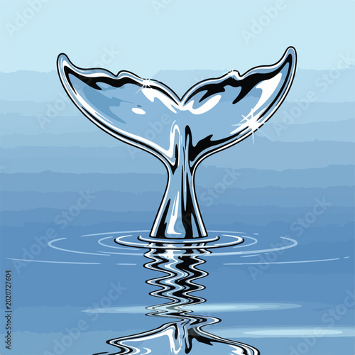 Whale tail in ocean water with ripples