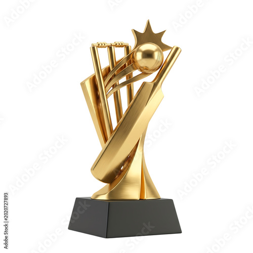 Golden Cricket Trophy Award Isolated on Transparent