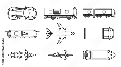 Top view transportation vehicle icons for urban planning