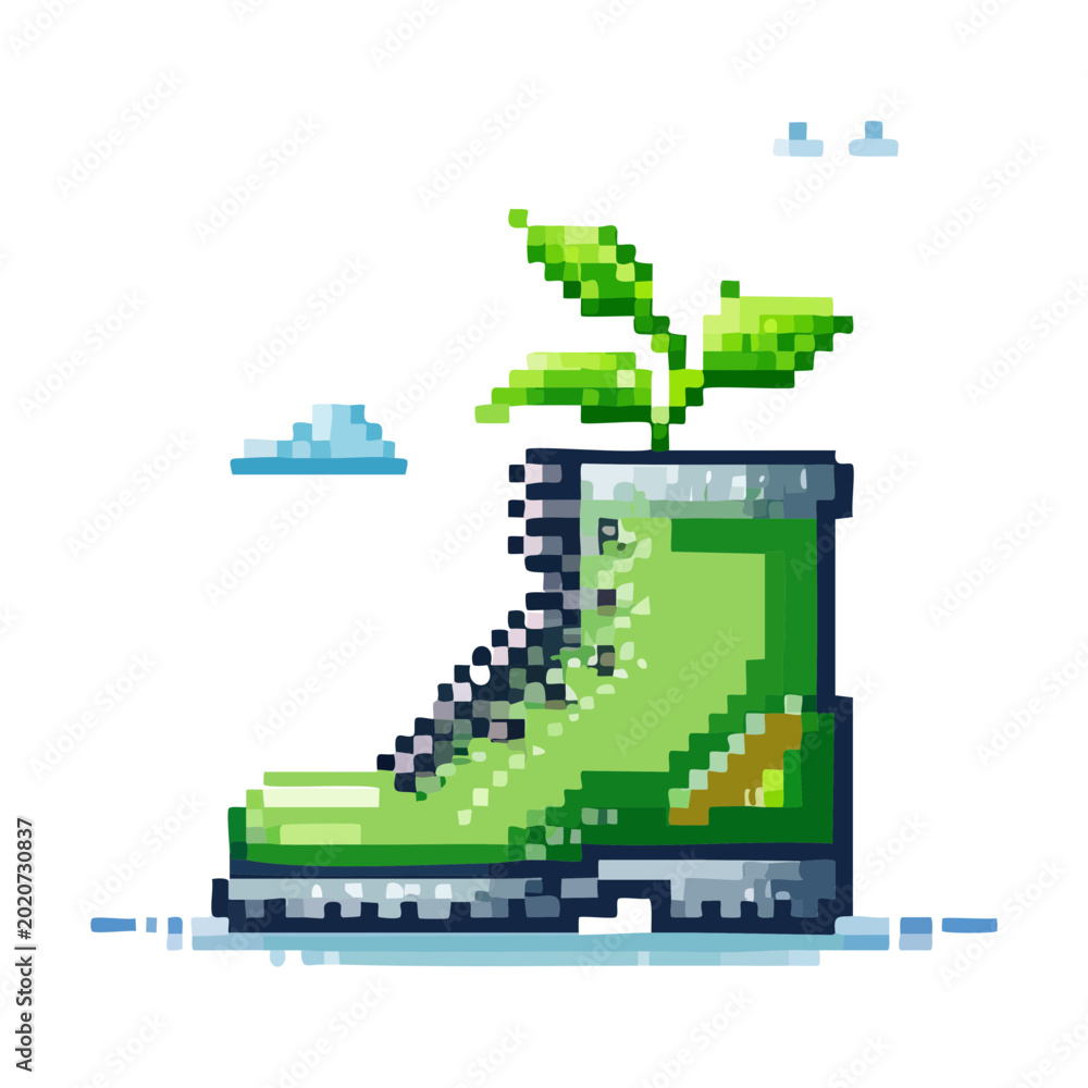 Ταπετσαρία Forest ranger boot pixel art with small plant sprout for environmental conservat