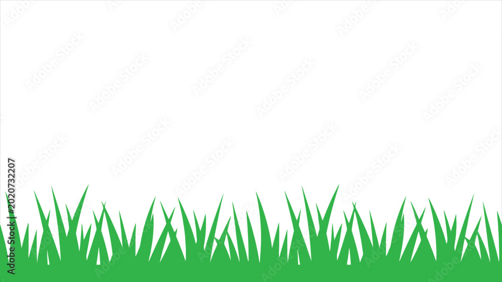 Fototapeta premium Seamless Green Grass Border Vector Graphic with Isolated White Background.