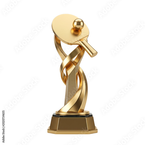 Golden Table Tennis Trophy Award with Rackets and Ball Isolated on Transparent