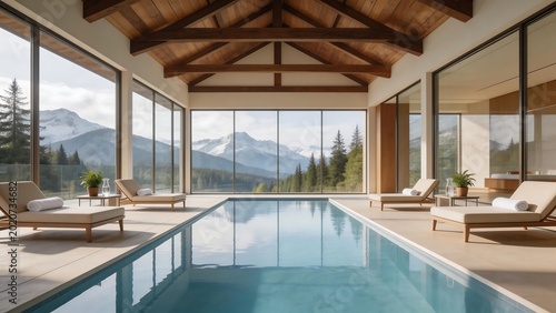 Indoor pool with mountain view