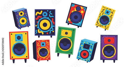 Tableau sur toile Colorful Retro Speaker Collection, Vintage Audio Equipment