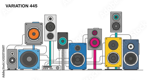 Schilderij op canvas Colorful Speakers Array, Audio System, Sound Equipment