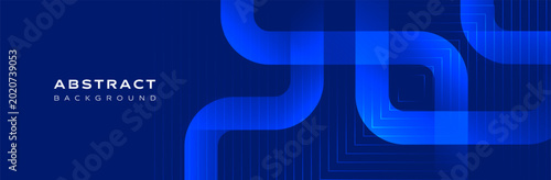Bild auf Leinwand Blue abstract background banner with glowing geometric pipe lines and neon square shapes vector