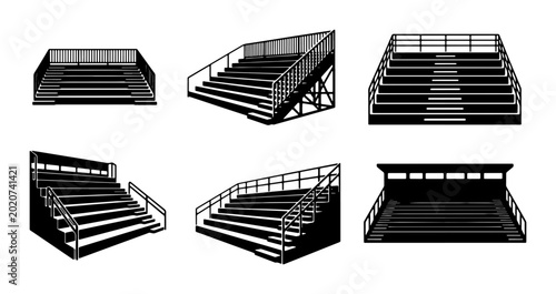 Quadro em tela Bleacher Seating Vector Icons, Stadium Grandstand Views, Sports Arena Stands, Ou