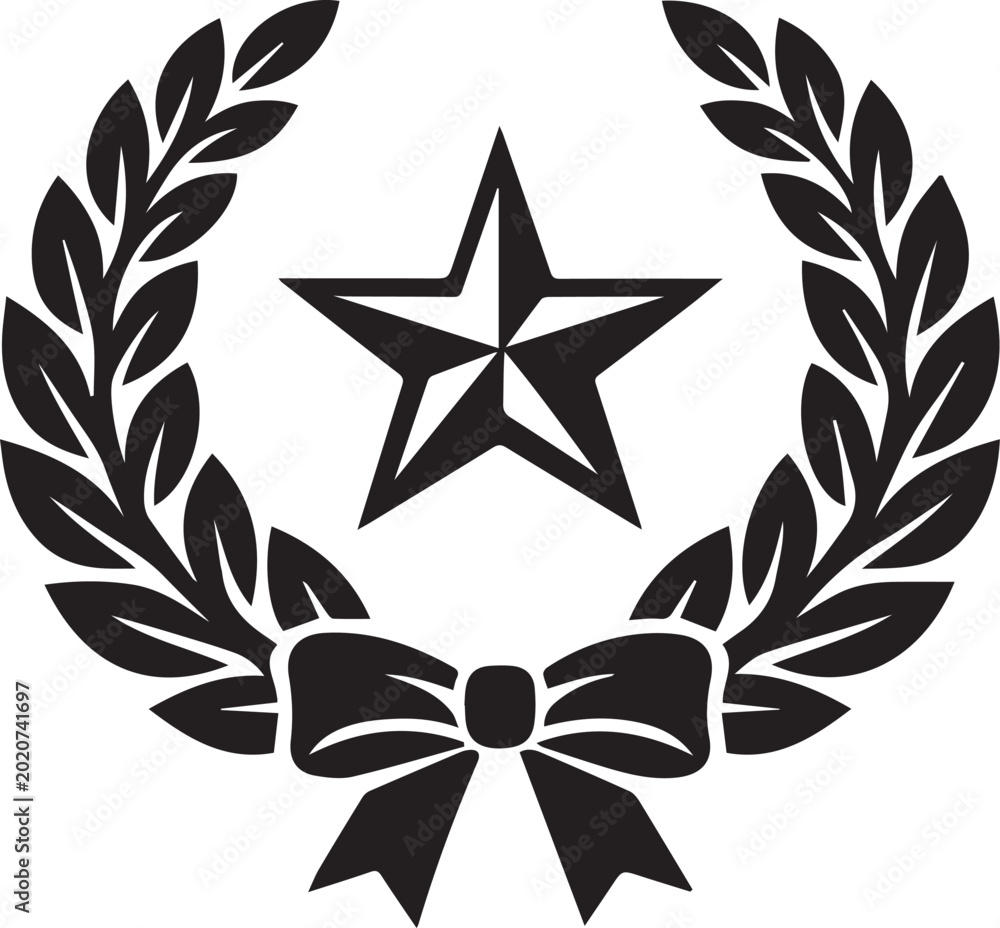Obraz premium Black star and laurel wreath icon with bow Vector