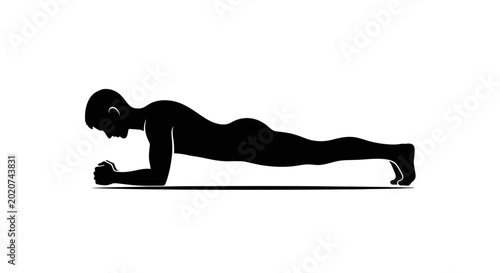Bild auf Leinwand Fitness silhouette depicts a person performing a plank exercise to demonstrate core strength training