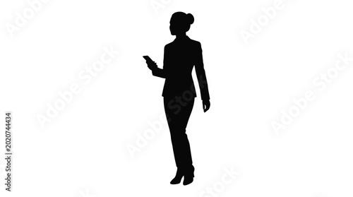 businesswoman with phone silhouette on white background
