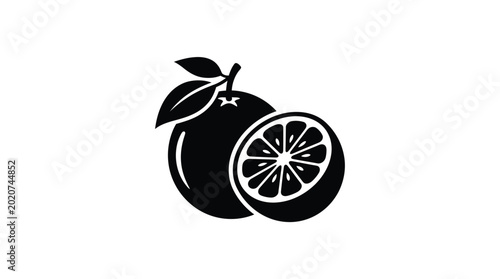 orange fruit silhouette with slice black on white background