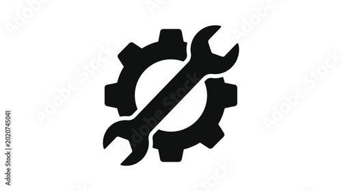 wrench and gear icon black silhouette on white background