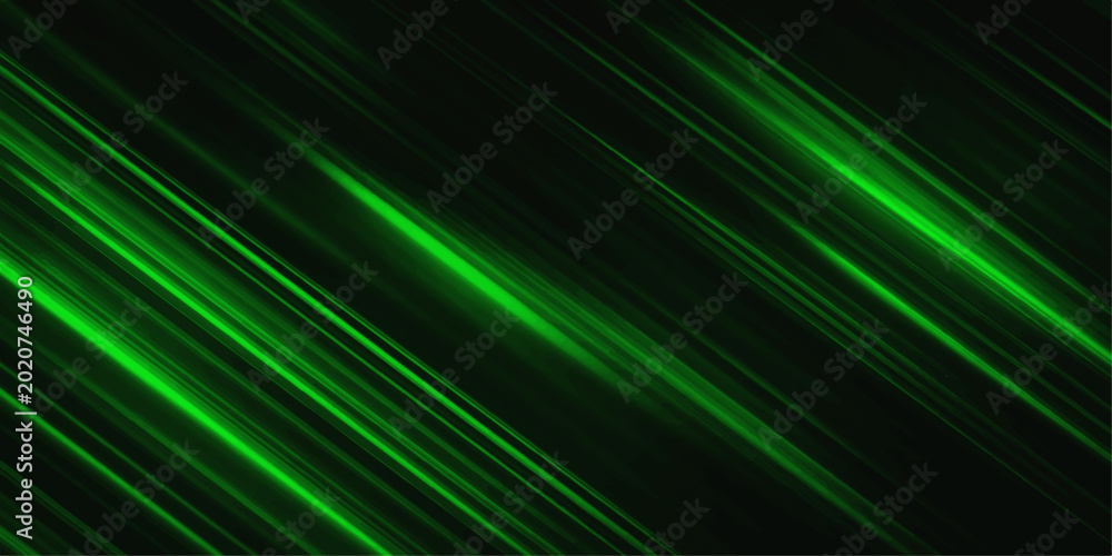 Fototapeta premium Abstract green background featuring glowing digital lines and a soft blue wave pattern with an artistic motion effect