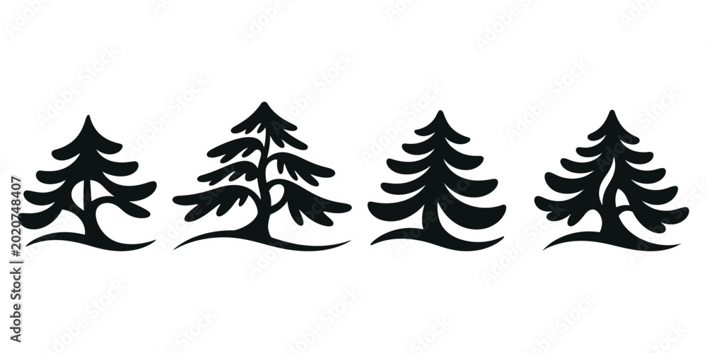 Obraz premium Pine Tree Silhouette Set Vector Evergreen Christmas Nature Design. Perfect for forest themes, holiday branding, greeting cards, and natural decorative projects.