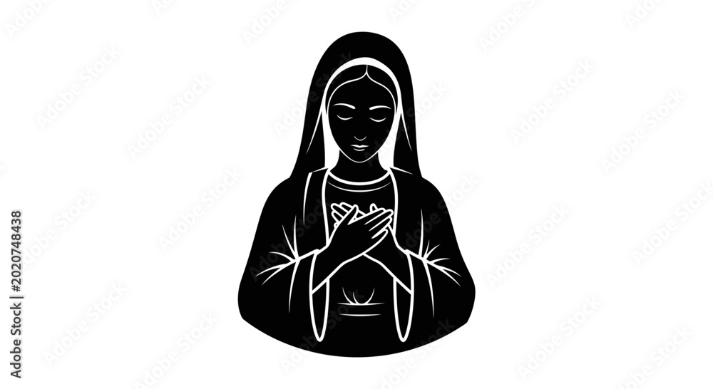 Εκτύπωση καμβά Virgin Mary silhouette portrayed with hands folded in prayer, reflecting spiritual devotion, religious faith, and a moment of quiet contemplation within a sacred or traditional cultural context