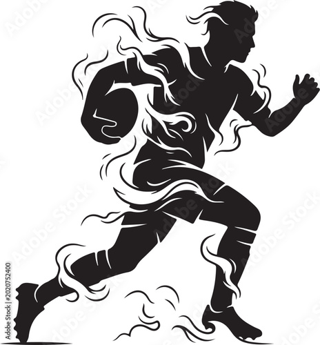 Dynamic sports vector, athletic runner silhouette, black illustration, motion graphics element