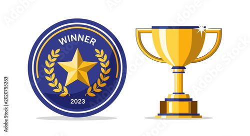 2023 Winner Award Badge and Golden Trophy Icon