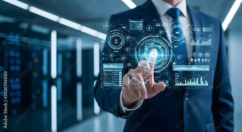 Fototapeta premium Businessman interacting with digital financial interface