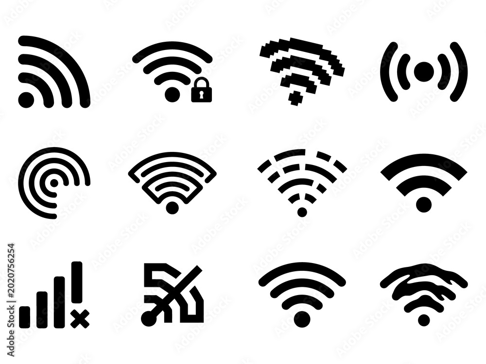 Fotografie Wireless signal silhouette set bundle, wifi connection vector illustration