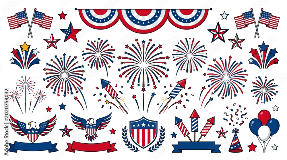 Obraz premium American patriotic star rocket icons celebrate freedom