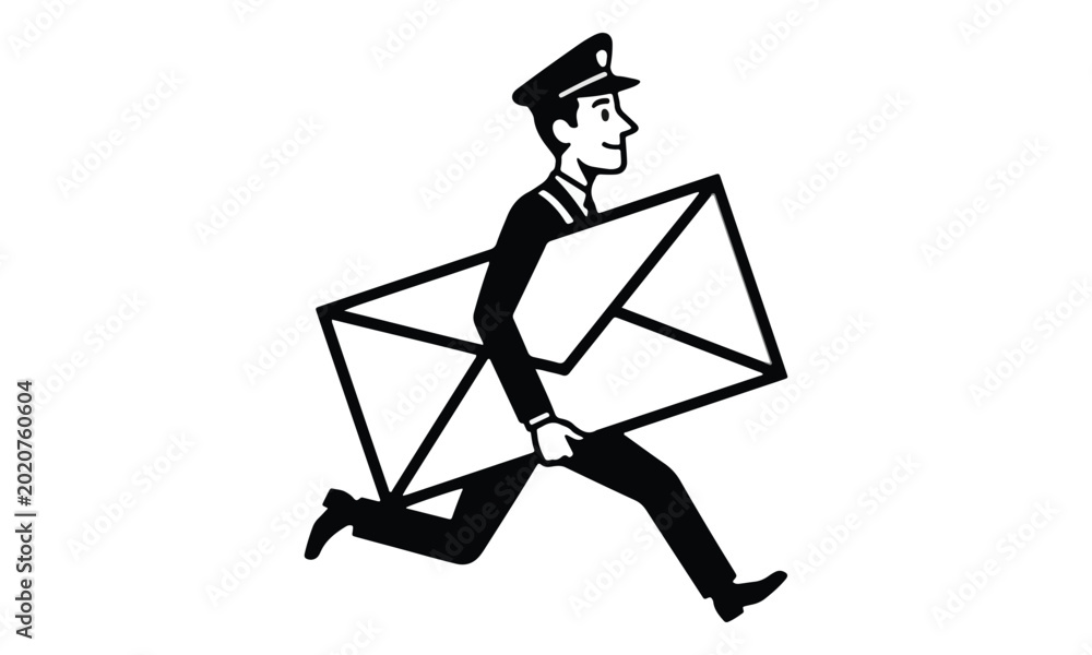 Fotografie Postman running and carrying a large mail envelope