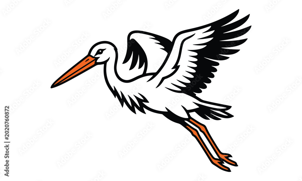 Fototapeta premium Flying stork vector illustration isolated on white background