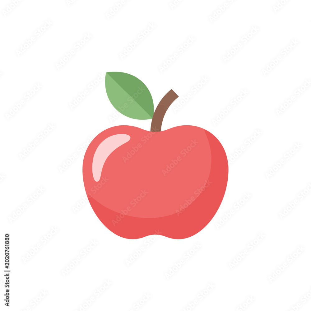 Fototapeta premium Red Apple with Green Leaf - Healthy Food Icon