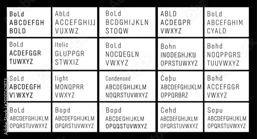 Collection of various font styles and alphabets displayed in a grid format.