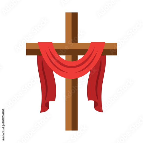 Cross with red draped cloth symbolizing martyrdom or religious ceremony