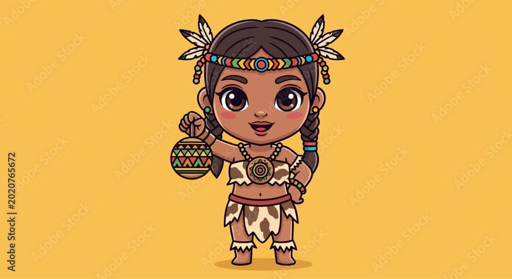 Εκτύπωση καμβά Cartoon Native American Little Girl.