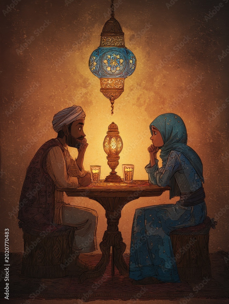 Obraz premium Middle Eastern couple engaged in an honest conversation at home during the evening