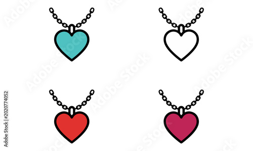Photos Heart necklace icon set with chain in multiple colors