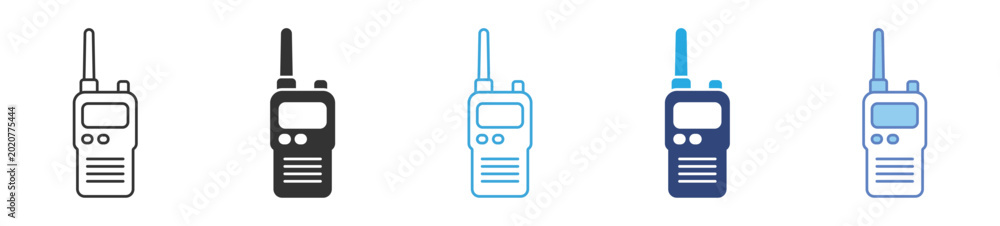 Φωτογραφία Walkie Talkie Radio Icon Set, Wireless communication, emergency connection, portable radio, and security communication vector icons