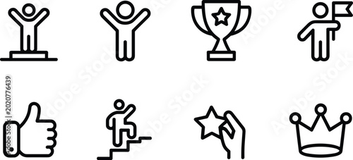 Tableau sur toile Success and failure icons with trophy crown and falling figures in clean outline