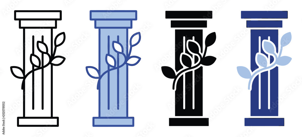 Fototapeta premium Classical pillar icon with growing plant vine for architecture history education and symbolic growth concepts