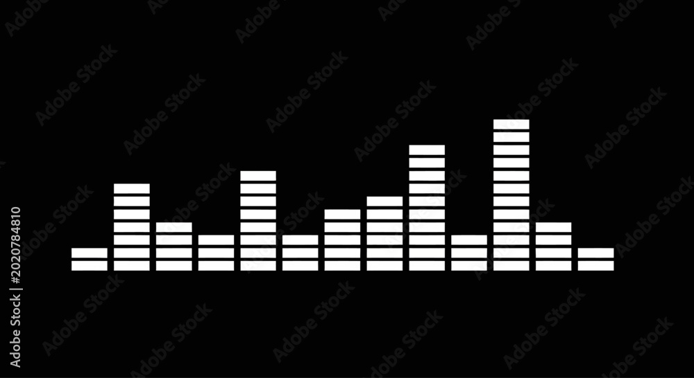 Foto White audio equalizer bars displaying sound frequency on a black background