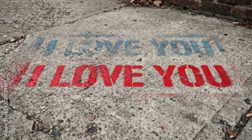 Graffiti declaration of love painted on a rough concrete surface.