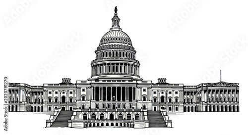 Tableau sur toile United States Capitol Building, Washington DC, Monochrome Sketch Illustration