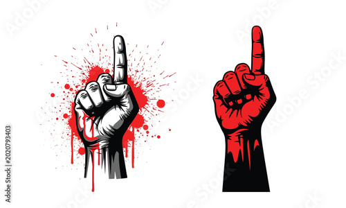 Fotografía Graphic illustration of two middle fingers with blood splatter
