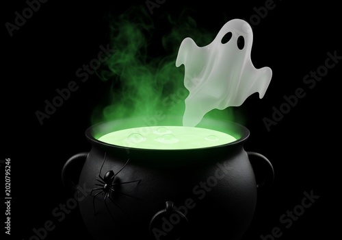 Ethereal apparition from a bubbling, luminous cauldron.