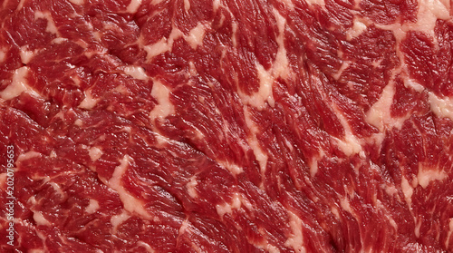 Raw marbled beef meat texture closeup.