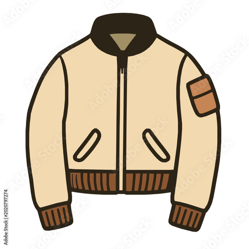 hand drawn vector illustration of a beige bomber jacket