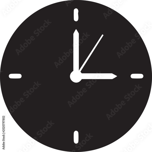 Clock, black clock face, minimalist design, white hands, time icon