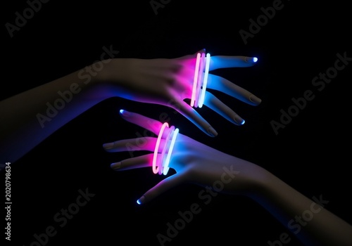 Neon Dreams: Illuminated Hands in the Void