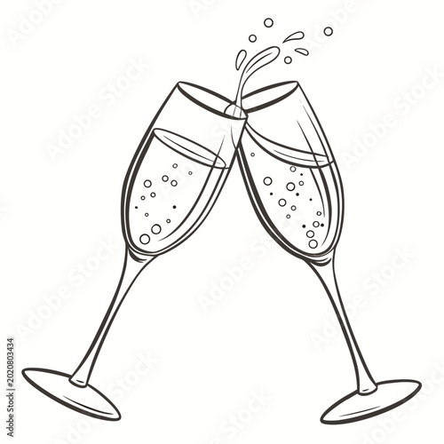 Vector illustration of two clinking champagne glasses making a toast on a celebratory occasion with champagne