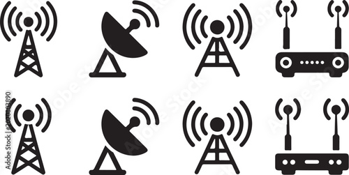 Wireless Network and Communication Technology Icon Set