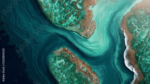 Aerial view of vibrant ocean reefs and turquoise waters in pristine marine environment